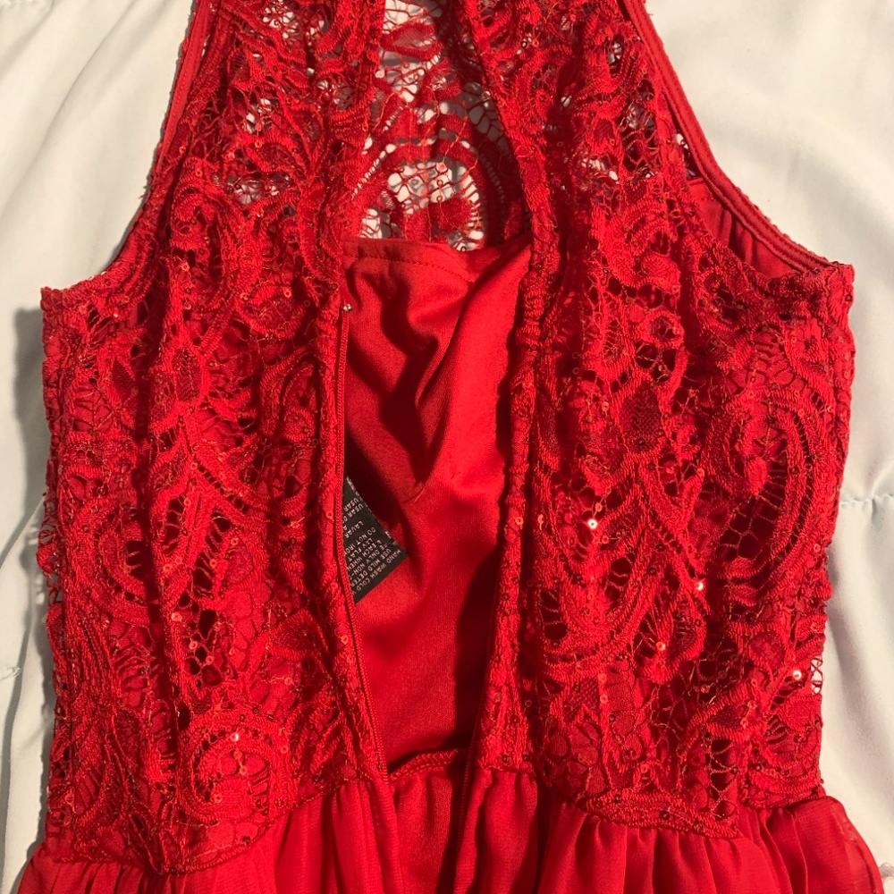 Red Sleeveless Lace/Chiffon Long Prom Dress